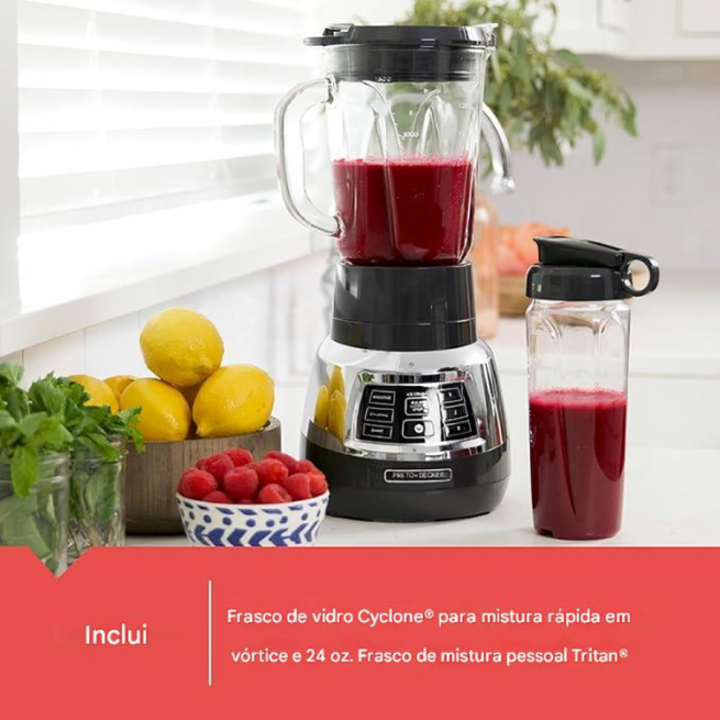 Liquidificador digital BLACK + DECKER PowerCrush com tecnologia silenciosa, aço inoxidável