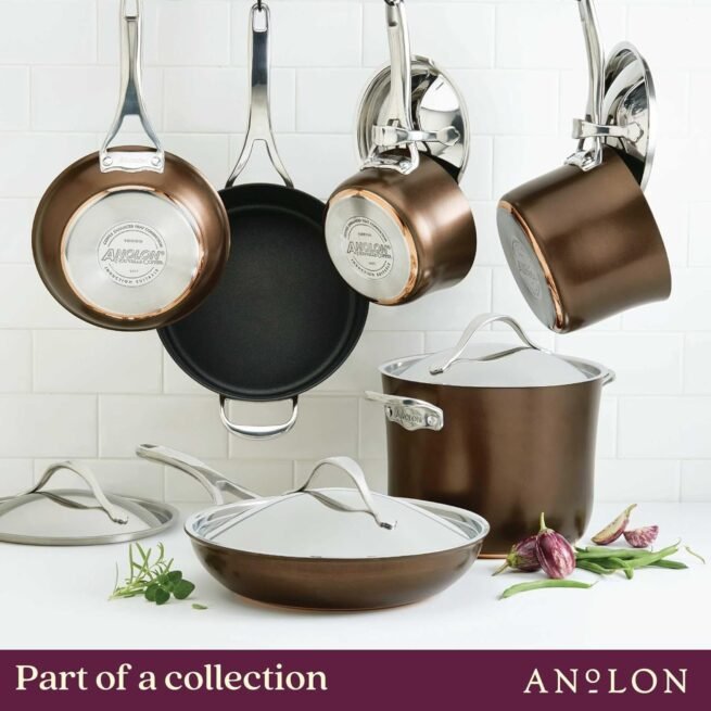 Anolon Nouvelle Panelas e frigideiras antiaderentes de cobre anodizado rígido (11 peças), zibelina