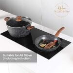 Conjunto de panelas e assadeiras de indução de cozinha com 30 peças de panelas e frigideiras antiaderentes de granito preto