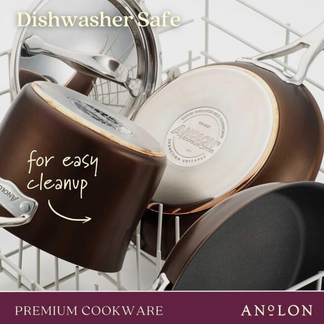 Anolon Nouvelle Panelas e frigideiras antiaderentes de cobre anodizado rígido (11 peças), zibelina