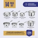 LEGEND COOKWARE Conjunto de panelas de aço inoxidável | 5 camadas, 14 peças, indução, não tóxico, seguro para forno | Melhor 18/8 totalmente revestido - Imagem 6