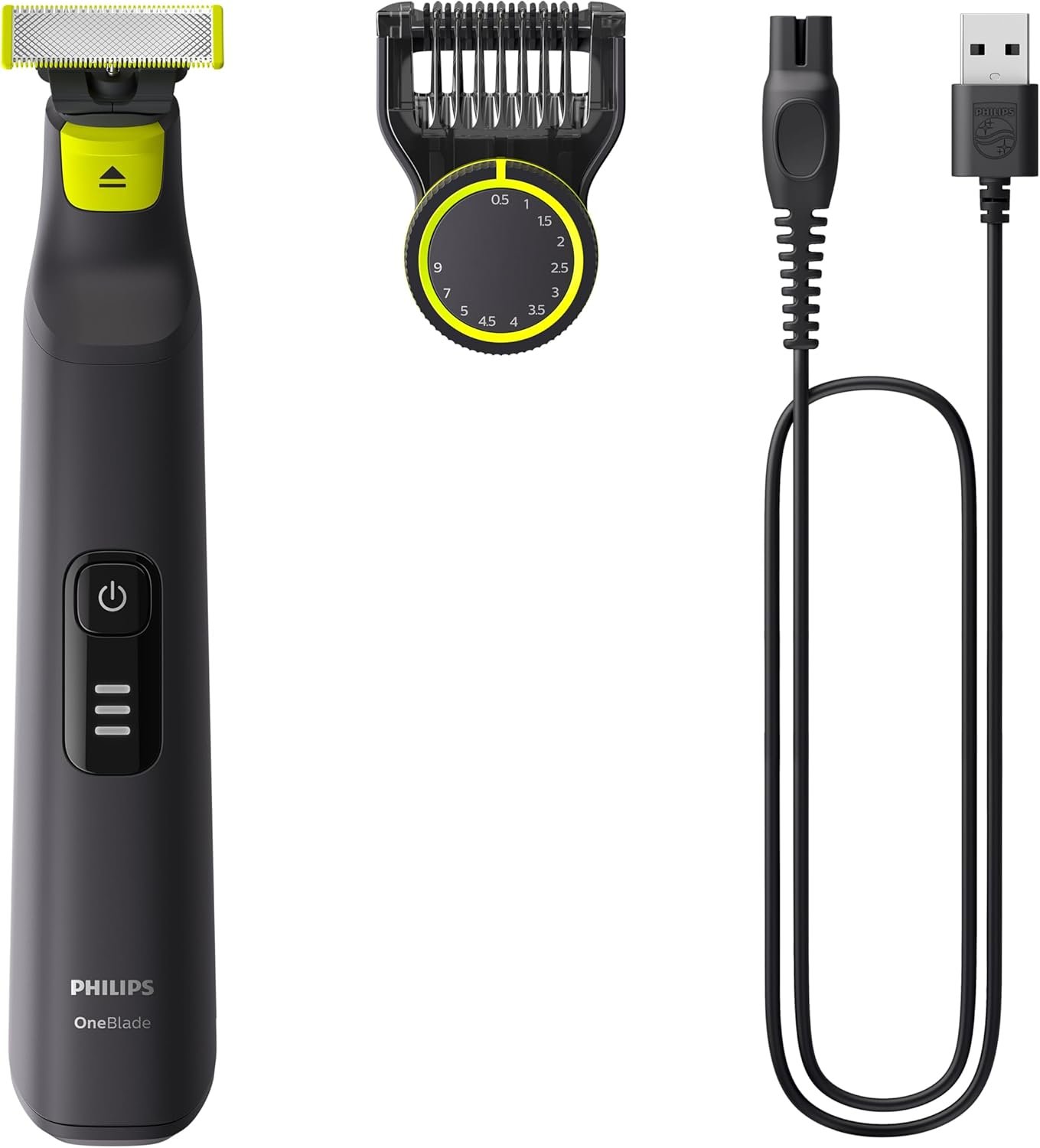 71xTEkjINcL._AC_SL1500_.jpg Aparador e Raspador de Pelos Philips OneBlade Pro com 12 Ajustes de Corte QP6532/10 À prova d’água - Bivolt - Imagem 1