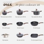 Conjunto de panelas e assadeiras de indução de cozinha com 30 peças de panelas e frigideiras antiaderentes de granito preto - Imagem 8