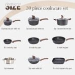 Conjunto de panelas e assadeiras de indução de cozinha com 30 peças de panelas e frigideiras antiaderentes de granito preto - Imagem 6