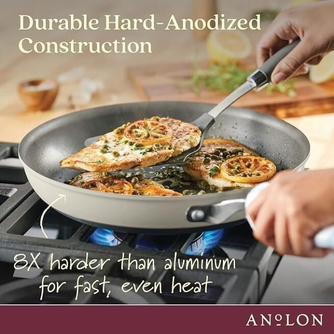 Anolon Achieve Conjunto de panelas e frigideiras antiaderentes anodizadas rígidas, 10 peças - prata