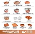 Gotham Steel Coleção Hammered Copper – Conjunto de panelas e frigideiras premium de 20 peças de cerâmica antiaderente - Imagem 2