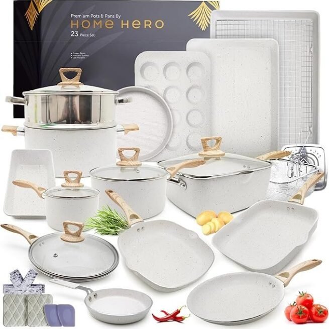 Home Hero Conjunto de panelas e frigideiras antiaderentes Creme
