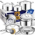 LEGEND COOKWARE Conjunto de panelas de aço inoxidável | 5 camadas, 14 peças, indução, não tóxico, seguro para forno | Melhor 18/8 totalmente revestido