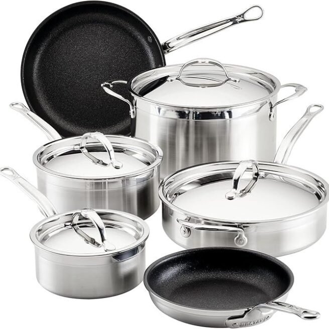 Hestan - Coleção ProBond Conjunto profissional de panelas antiaderentes TITUM de aço inoxidável