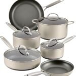 Anolon Achieve Conjunto de panelas e frigideiras antiaderentes anodizadas rígidas, 10 peças - prata