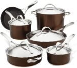 Anolon Nouvelle Panelas e frigideiras antiaderentes de cobre anodizado rígido (11 peças), zibelina